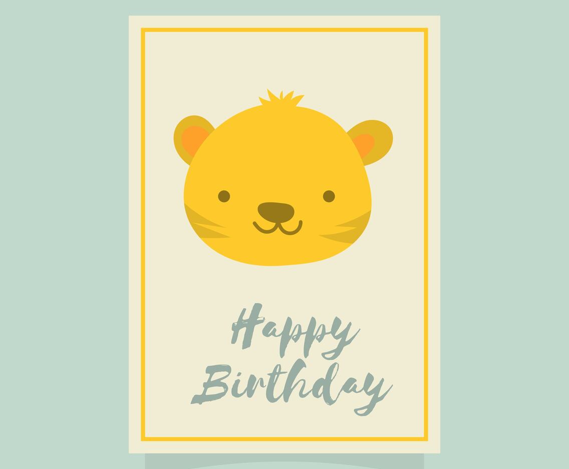 Flat Cute Tiger Happy Birthday Animal Greetings Vector Template