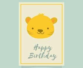 Flat Cute Tiger Happy Birthday Animal Greetings Vector Template