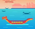 Dragon Boat Festival with Chinese Building Silhouette