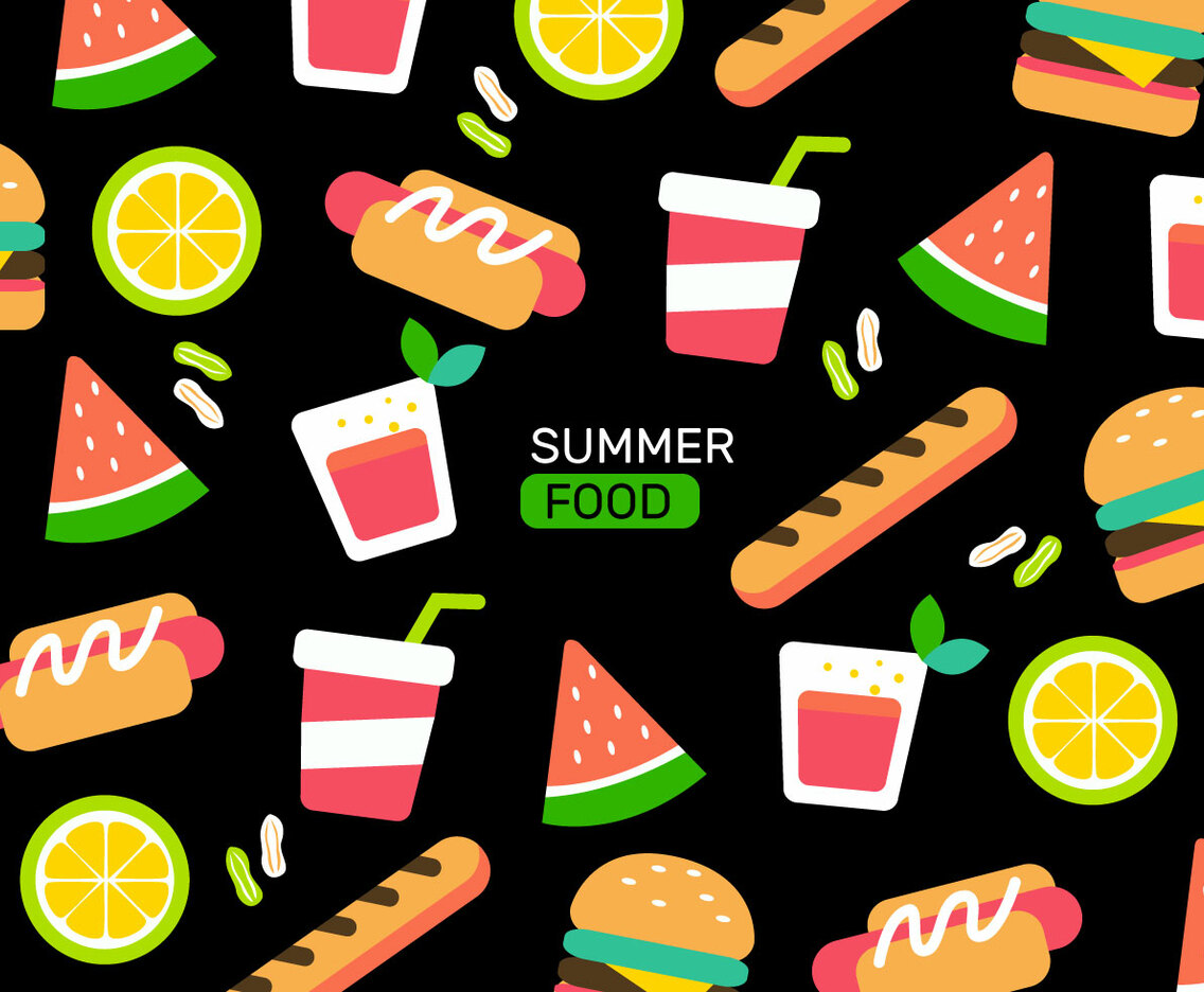 Colorful Summer Food Pattern Vector Illustration