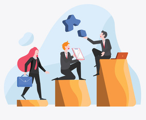 Office Staff Achieving Company Goals Vector Flat Illustration