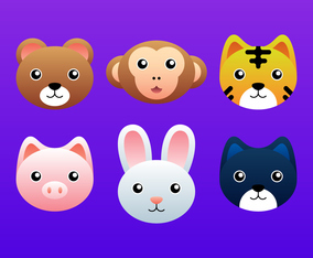 Cute Animal Heads Element Set Illustration