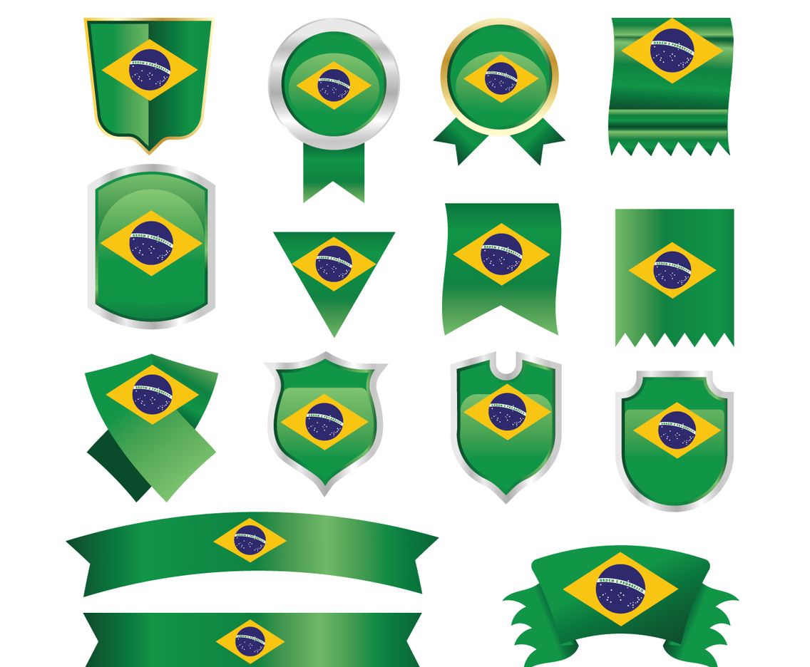 Brazil Flags, Emblems and Ribbon Set Illustration