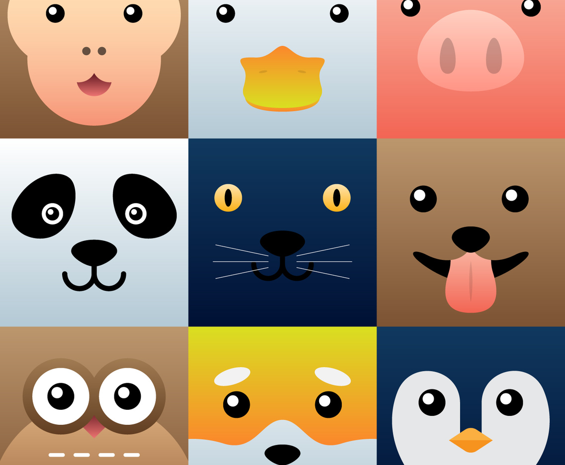 Colorful Simple Animal Faces Element Set