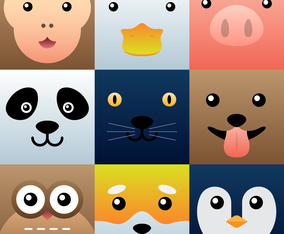 Colorful Simple Animal Faces Element Set
