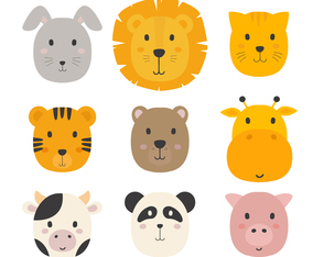 Animal Faces Set Vector Collection