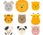 Animal Faces Set Vector Collection