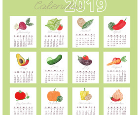 Watercolor Veggies Calendar 2019