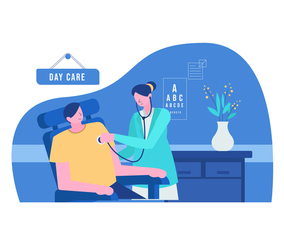 Doctor Checking For Healthcare In Clinic Vector Flat Illustration