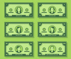 Cartoon Banknote Dollar Cash Flat Icon Set Illustration