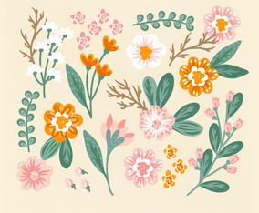 Vector Colorful Hand Drawn Flowers