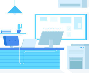 office illustration with flat color
