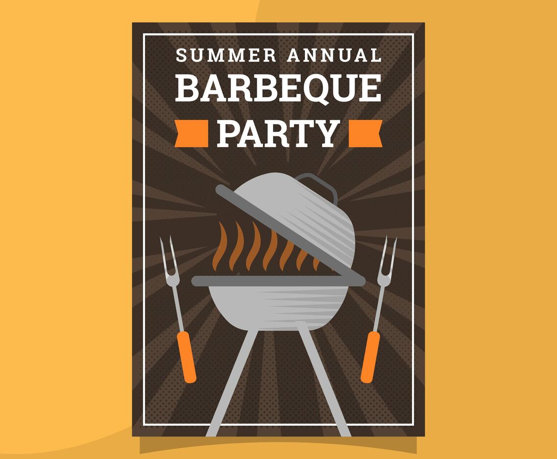 Flat Retro BBQ Poster Vector Template