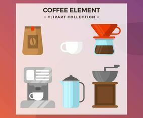 Flat Coffee Element Clipart Collection