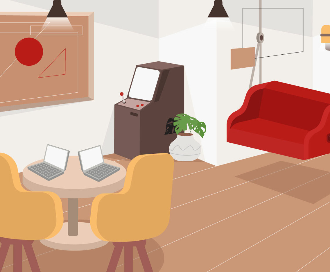 Cozy Office Background Vector Flat Illustration