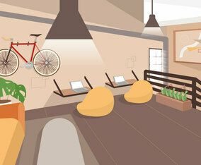 Cozy Office Background Vector Flat Illustration