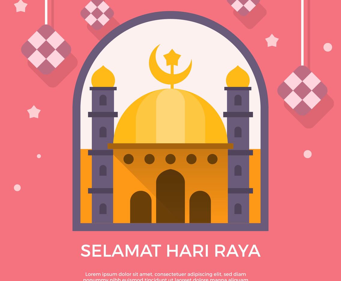 Flat Selamat Hari Raya Greetings Vector Template