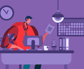 Man in Office Working Overtime