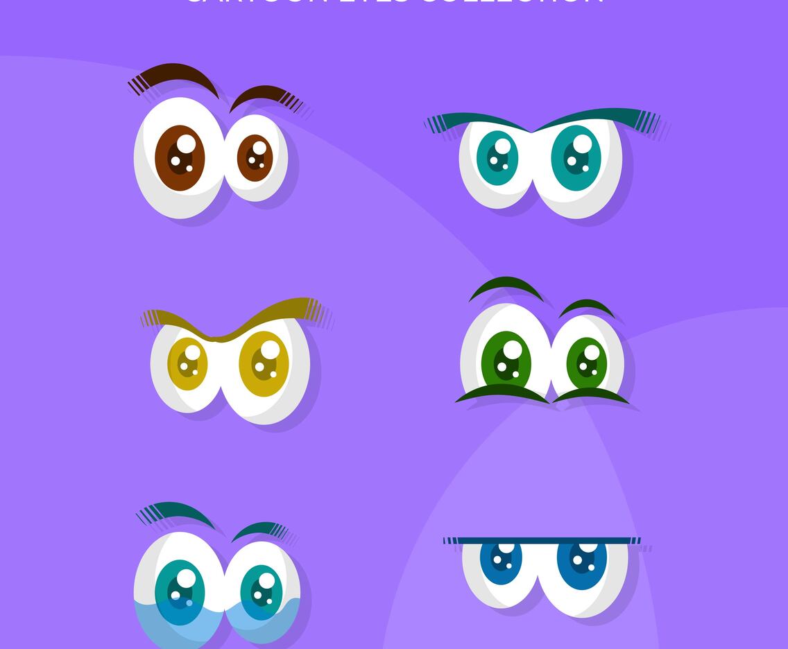 Flat Funny Colourful Cartoon Eyes