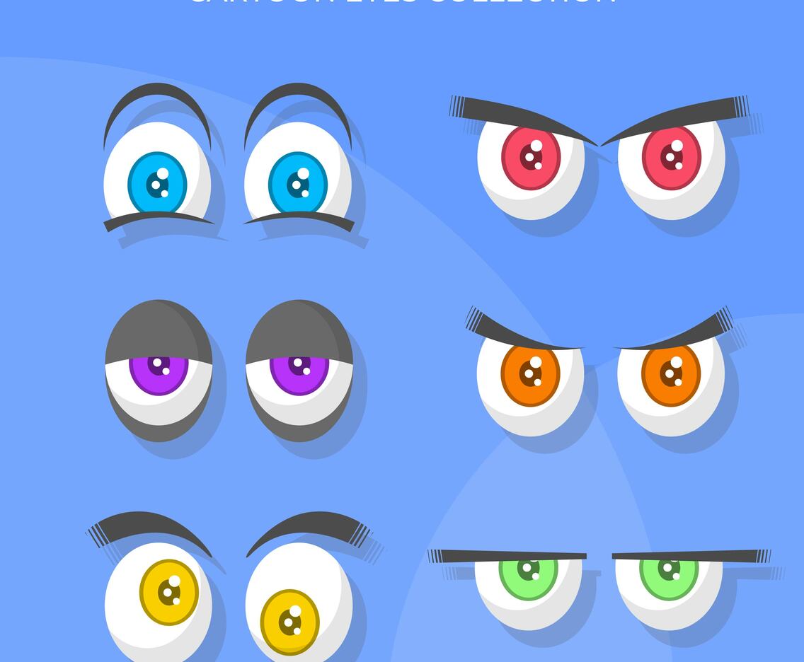 Flat Funny Cartoon Eyes Vector Collection