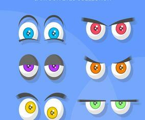 Flat Funny Cartoon Eyes Vector Collection