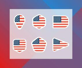 Flat Minimalist American Flag In Badge Vector Collection