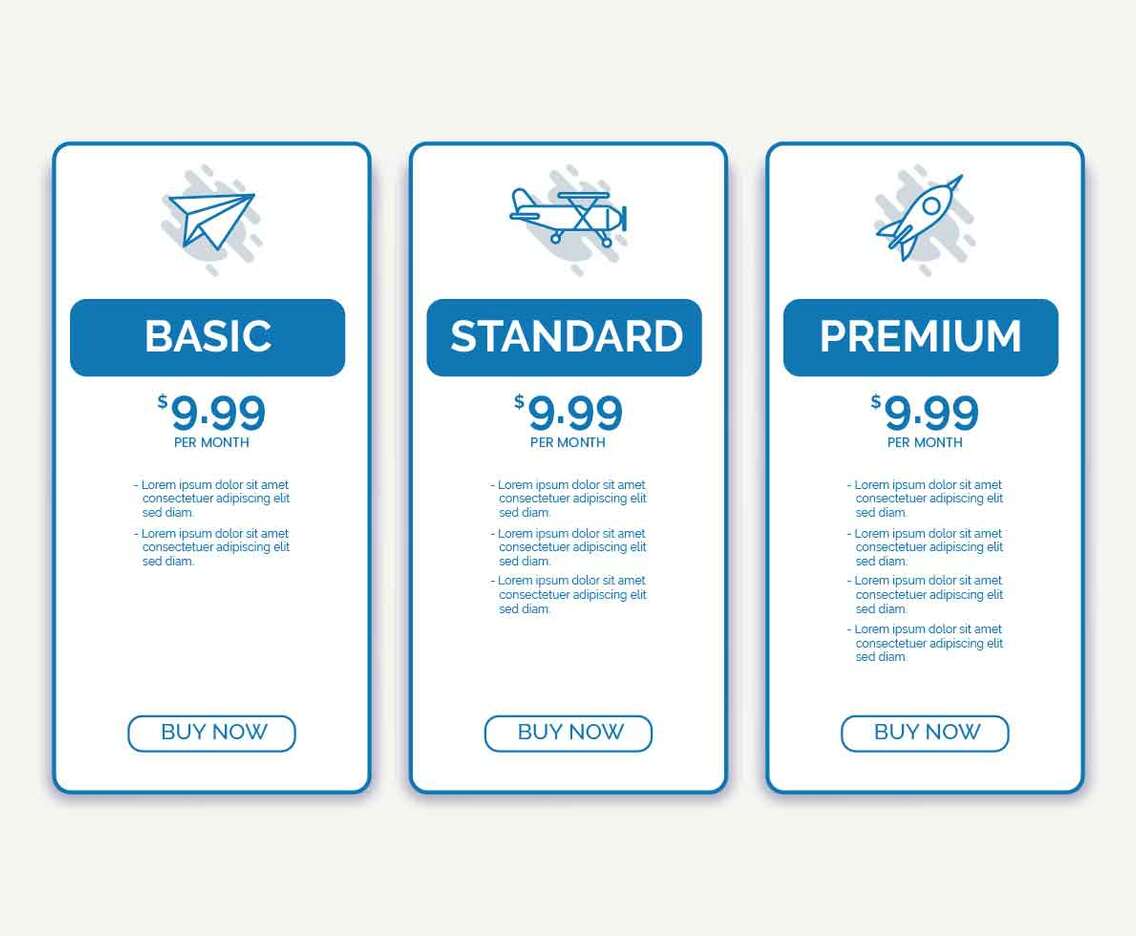 Pricing Table Vector Illustration