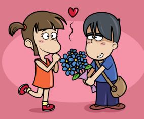 Boy Give Girl Flowers