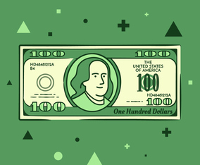 Cartoon Hand Drawn 100 Dollar Bill Illustration