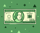 Cartoon Hand Drawn 100 Dollar Bill Illustration