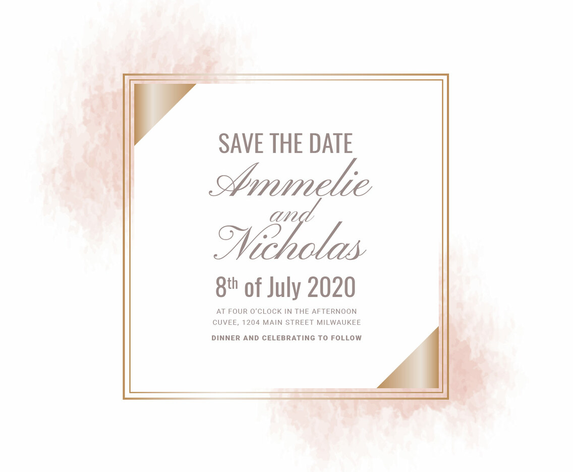 Vector Gold and Watercolor Save the Date Card
