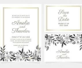 Vector Hand Drawn Floral Wedding Invitation