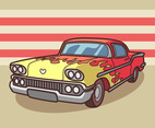 Retro Car With Fire Motif Sticker Vector