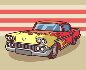 Retro Car With Fire Motif Sticker Vector