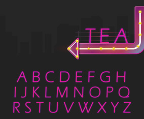 Retro Alphabet Set and Retro Sign Illustration