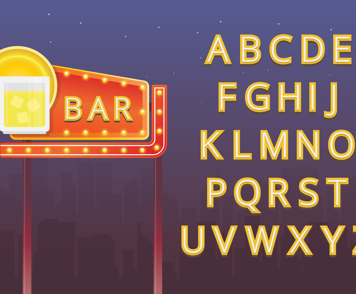 Retro Alphabet Set and Retro Sign Illustration