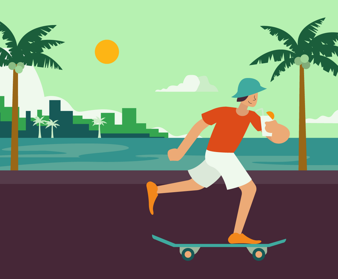 Boy Skating on Summertime Vector Illustration