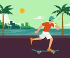 Boy Skating on Summertime Vector Illustration