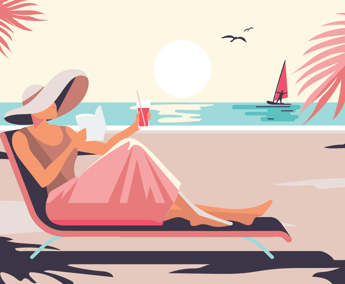 Relaxed Woman Enjoying Sunshine while Relaxing on the Beach