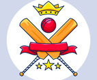 cricket championship with crown, banner and stars