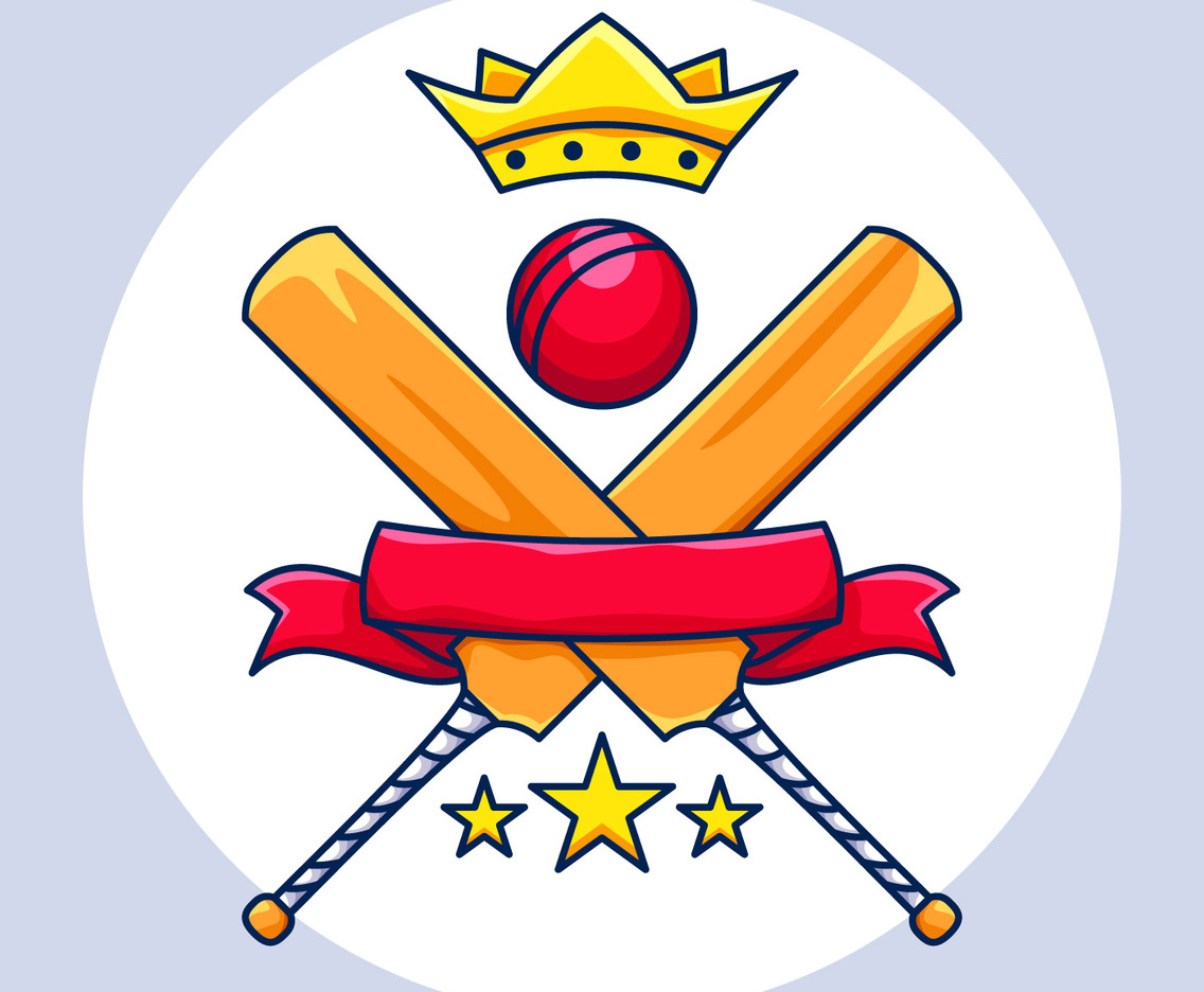 cricket championship with crown, banner and stars