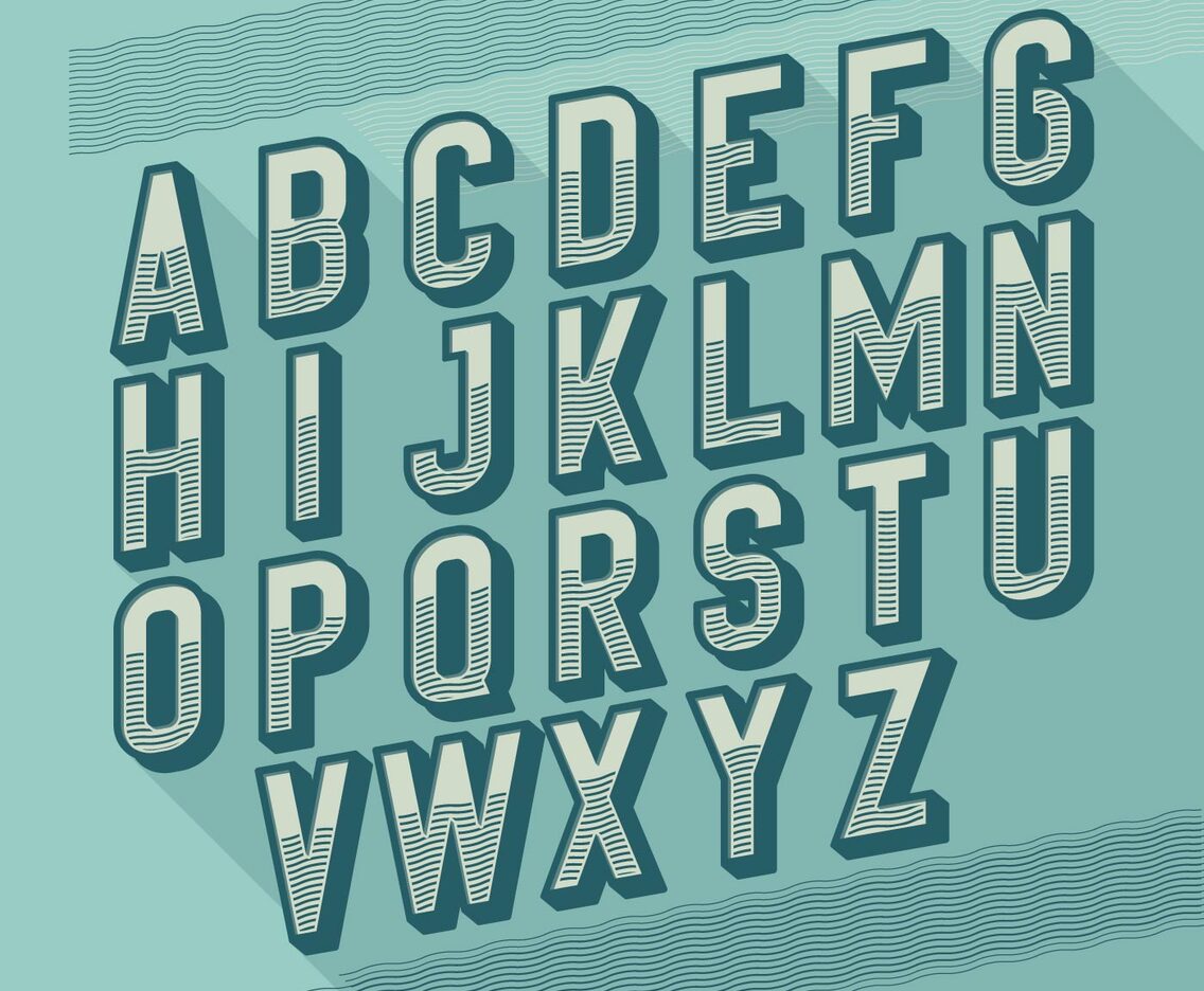 Slanted Vintage Retro 3D Sans Serif Striped Typography