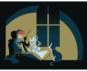 Wizard School Student and His Cat Vector