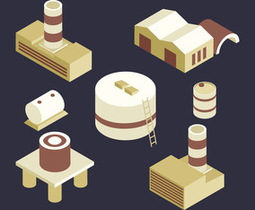 isometric industrial buildings set