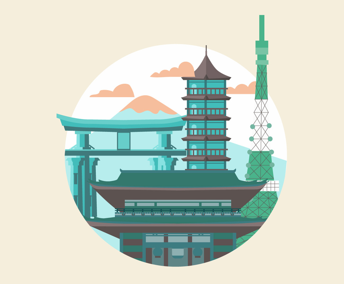 Japan Landmark Flat Vector Illustration