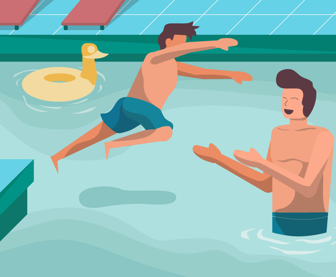 Happy Family Vacation On Pool Vector Illustration
