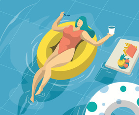 Woman Sunbathing In Pool Vector Illustration