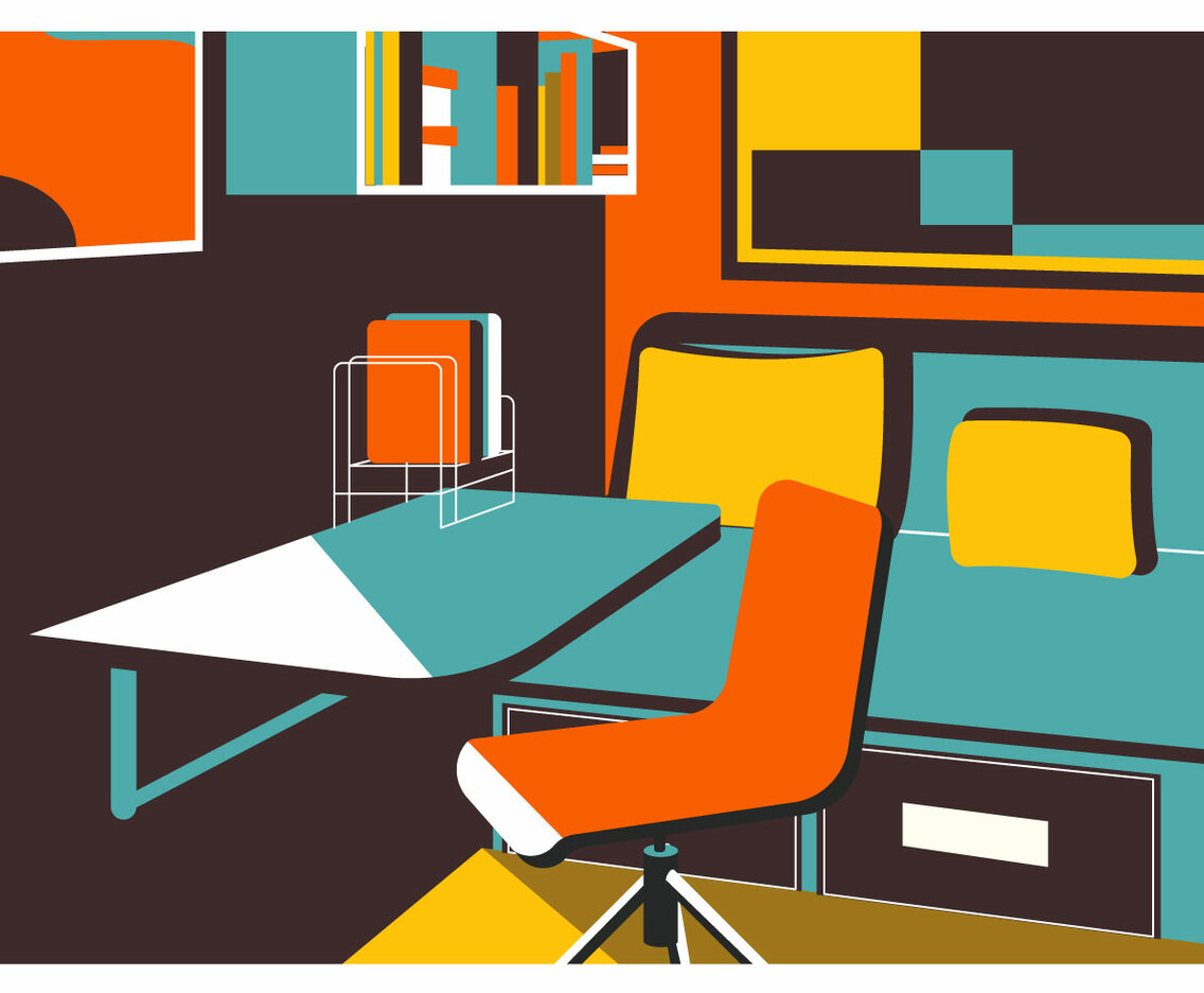 Flat Bedroom Interior Vector Background