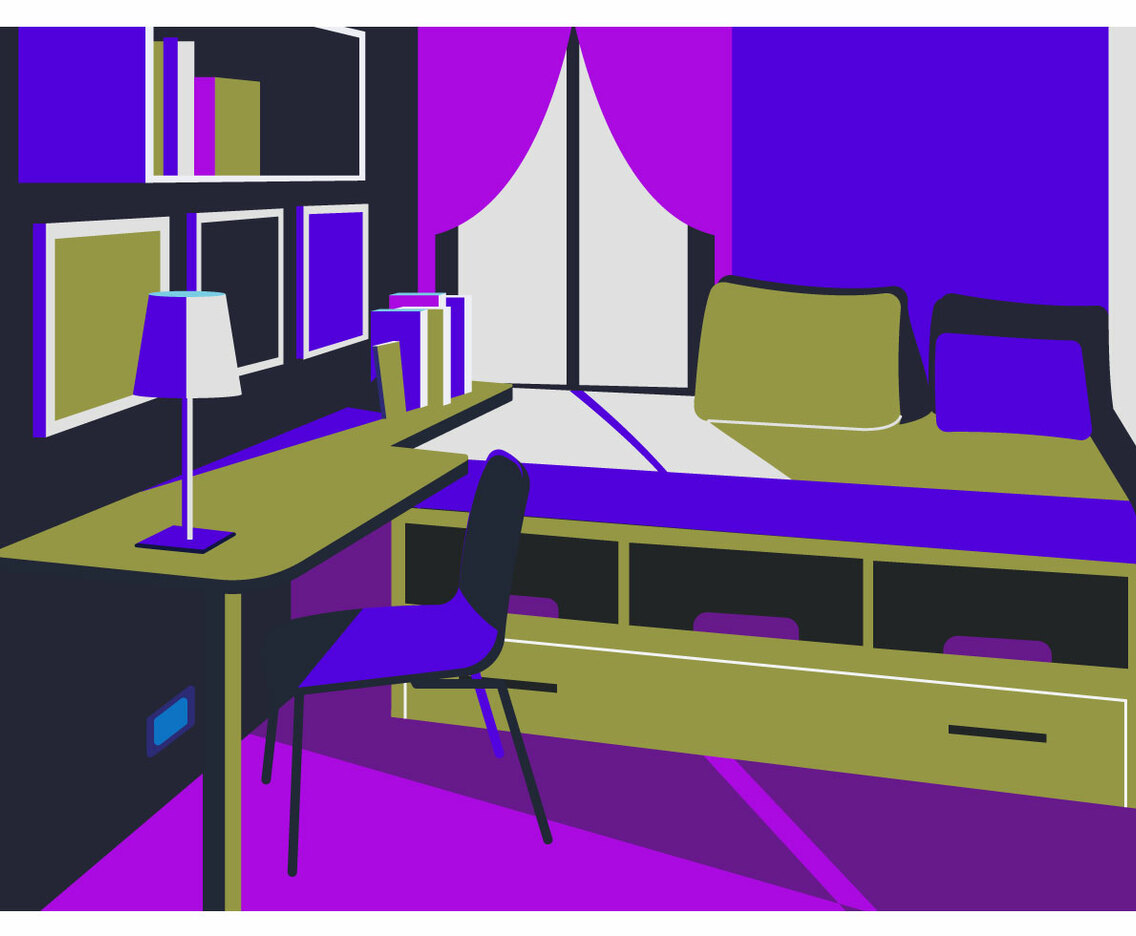 Flat Cozy Bedroom Background Vector Illustration