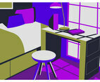 Flat Color Bedroom Interior Background Vector